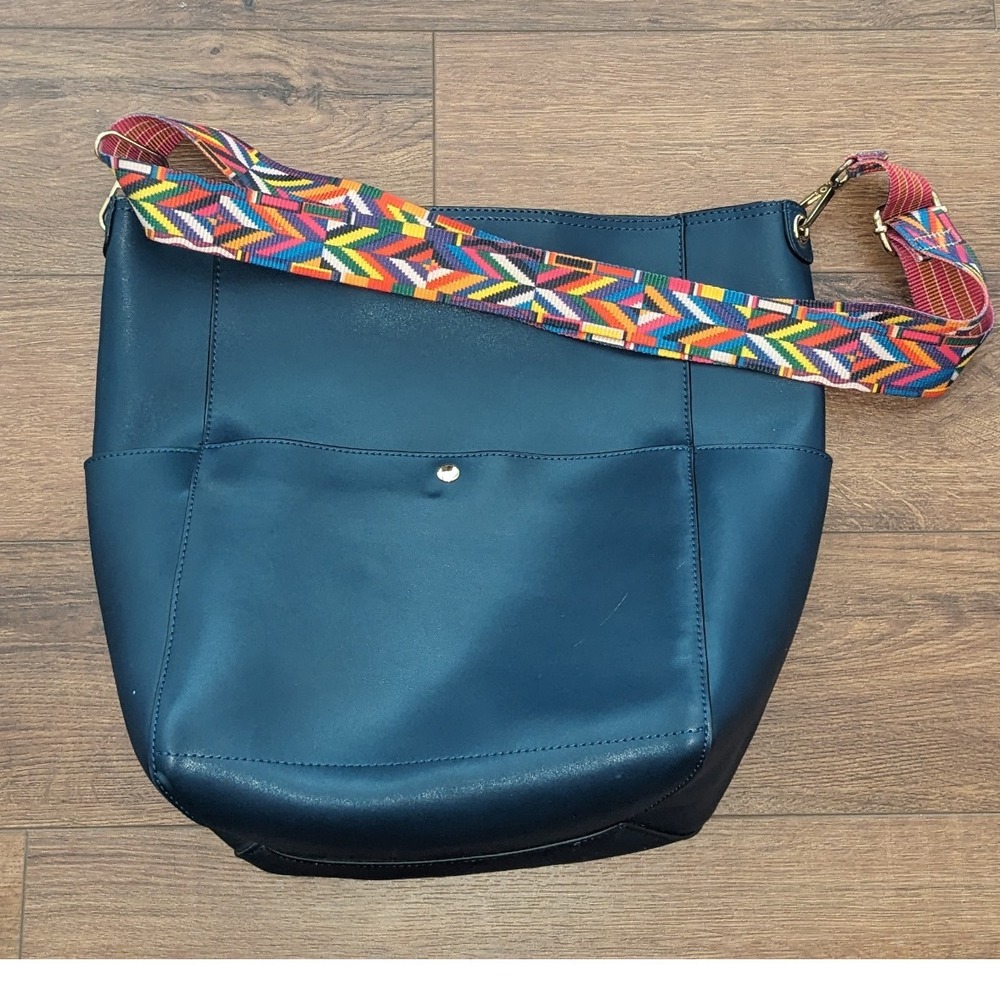 BOSTANTEN Navy Blue Hobo Bag Colorful Strap‎ Shoulder Bag Purse